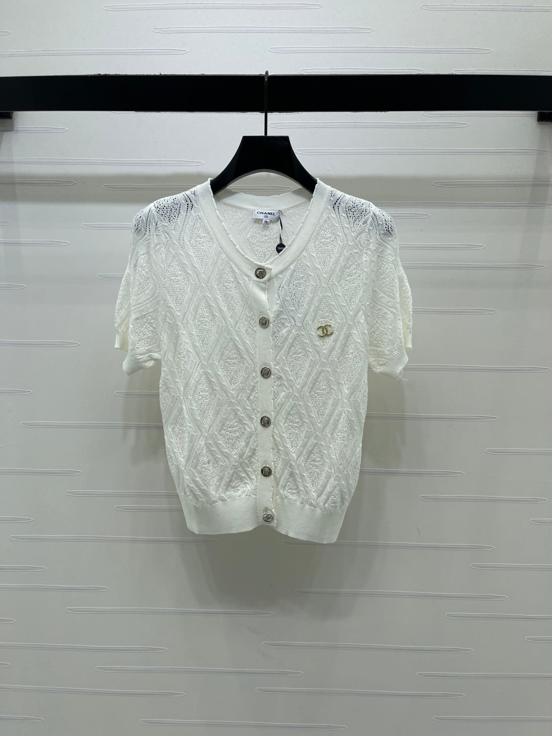 CC 26 Diamond Pattern Knit Short-Sleeve Cardigan in Tencel