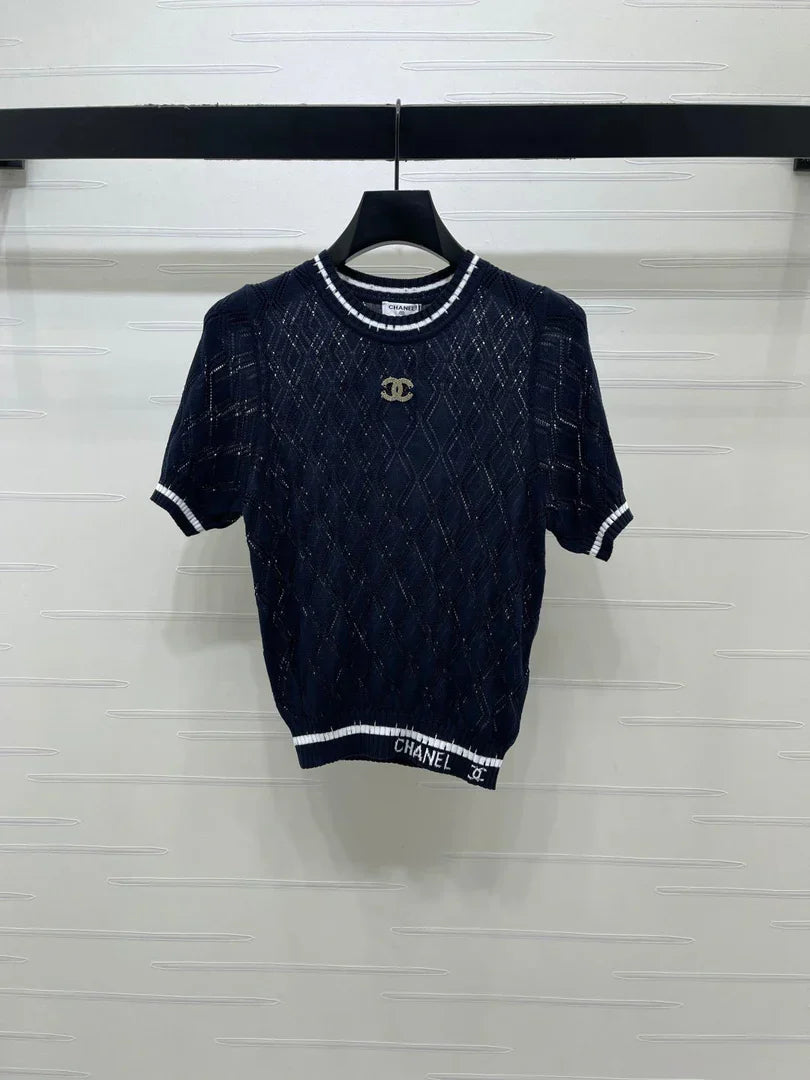Chanel 2026 Diamond Pattern Knit Short-Sleeve T-Shirt Tencel 397443