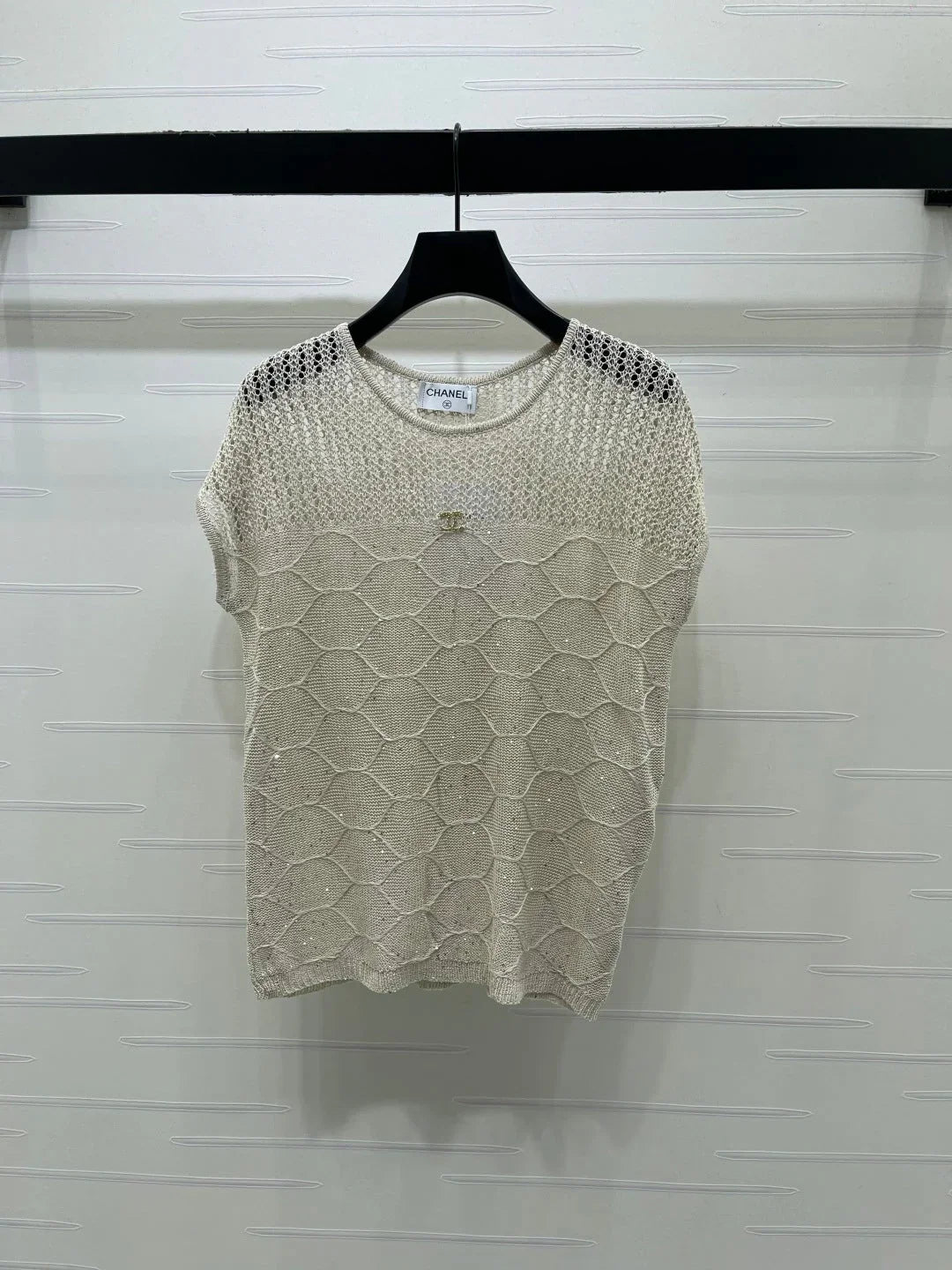 Chanel 2026 Round Neck Hollow Out Knit Short Sleeve Tencel 397438