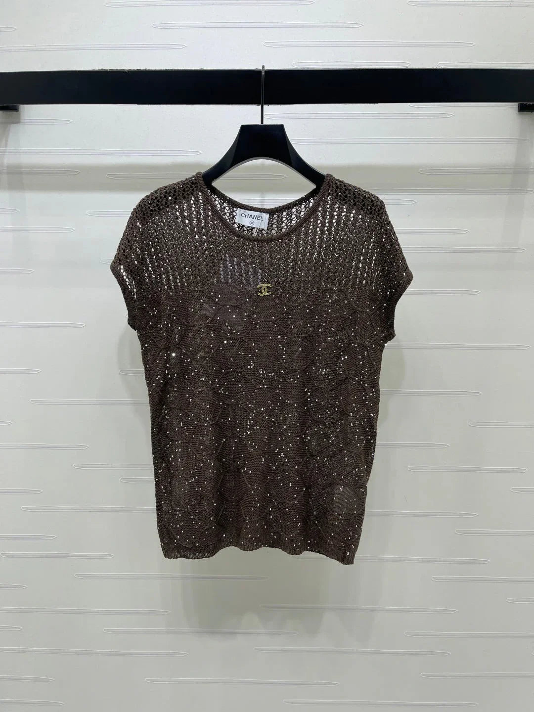 Chanel 2026 Round Neck Hollow Out Knit Short Sleeve Tencel 397438