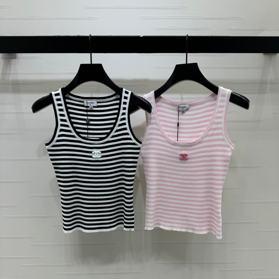 CC Logo Striped Ribbed Tank Top Wool 406478