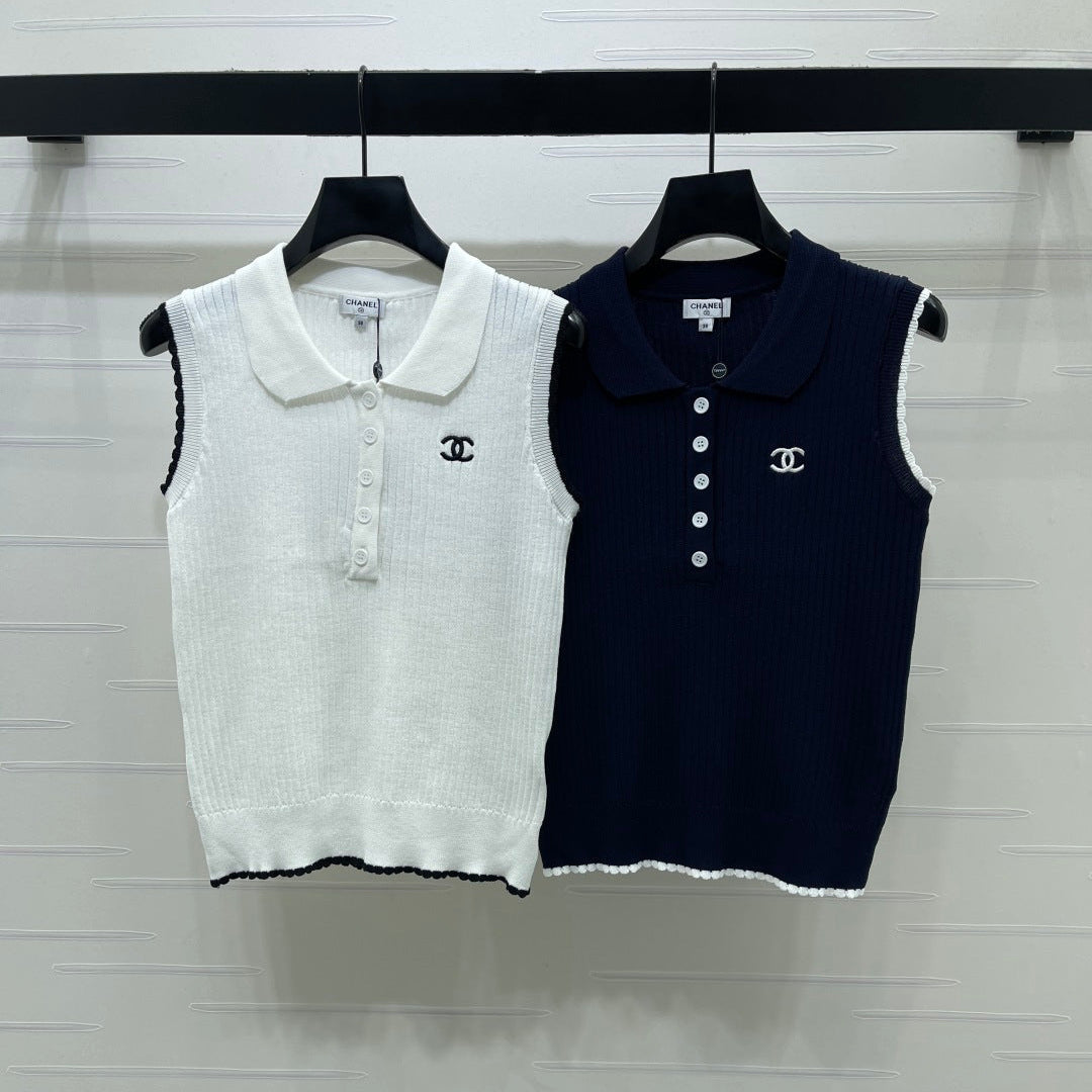 CC Sleeveless Polo Knit Top Wool 406473