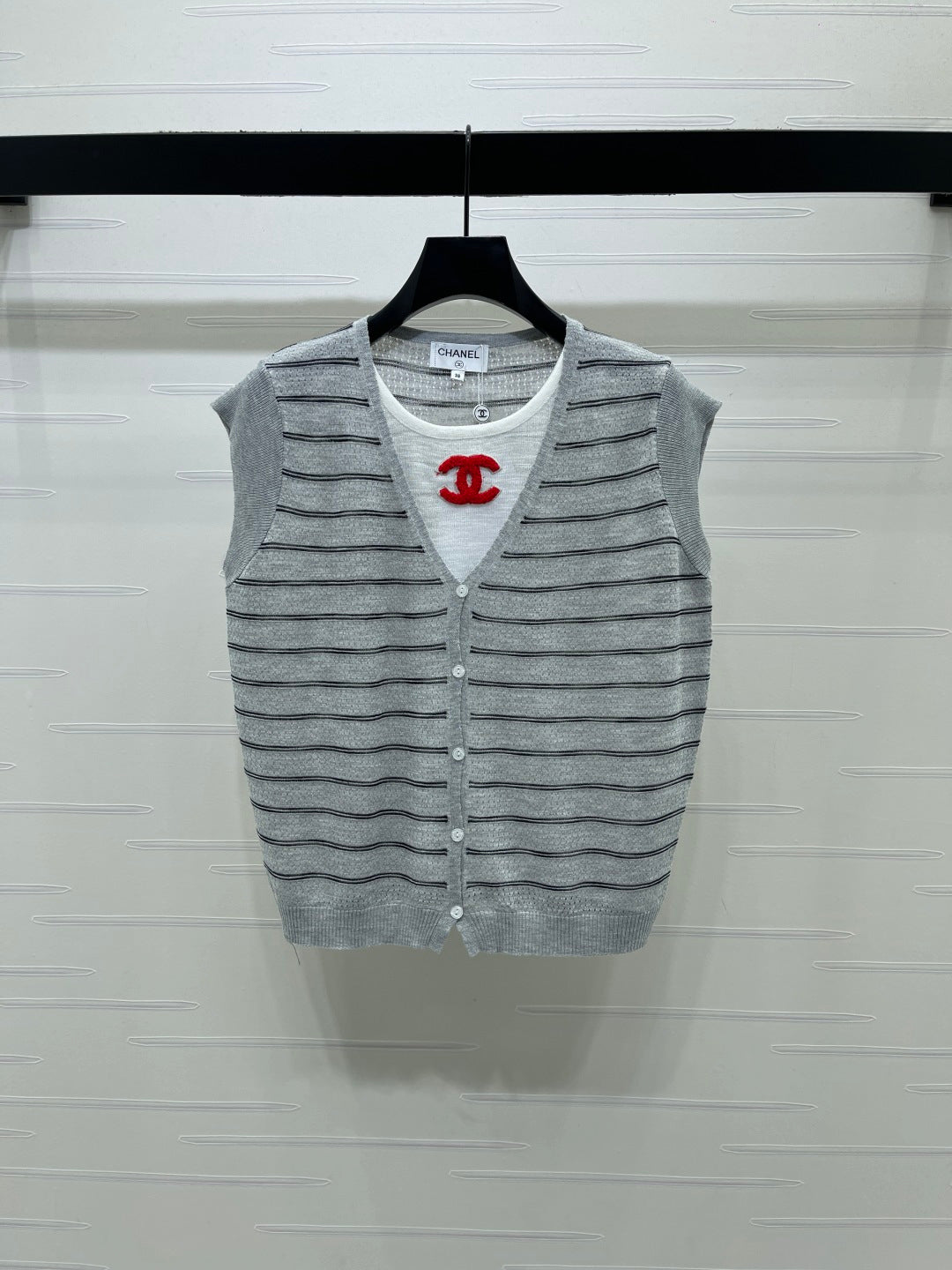 CC Striped V-Neck Knit Vest Wool 406419