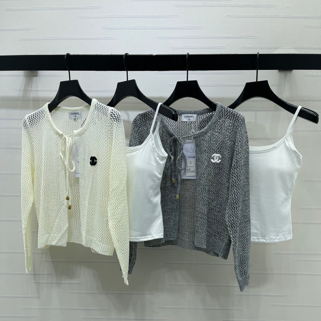 CC Crochet Cardigan & Tank Top Set White Wool 406413