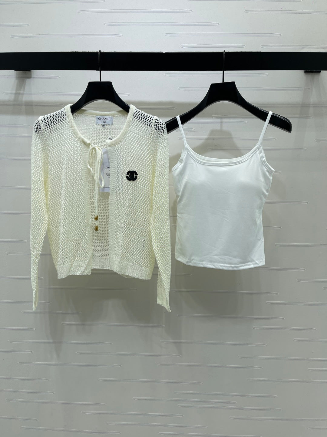 CC Crochet Cardigan & Tank Top Set White Wool 406413