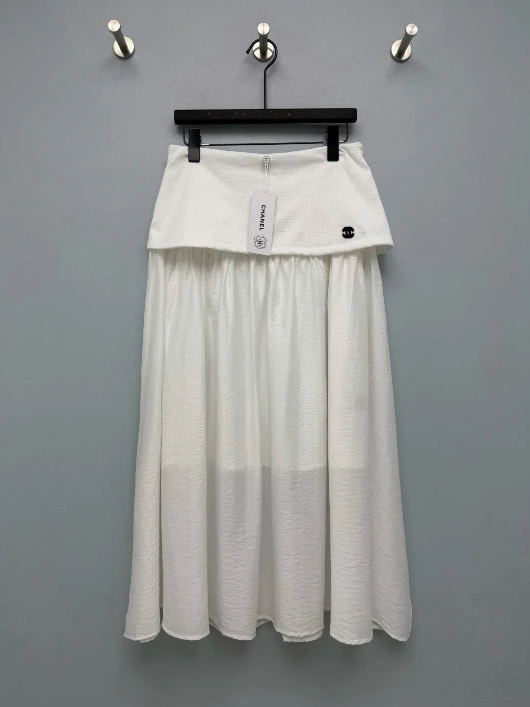 Chanel 2026 Double C Embroidered Patchwork Gauze Skirt Cotton 408887
