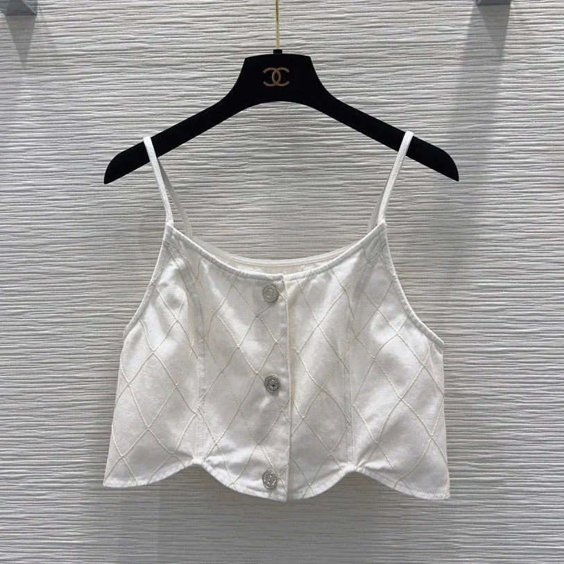 Chanel 2026 Denim Crop Top Blue and White Cotton 731802