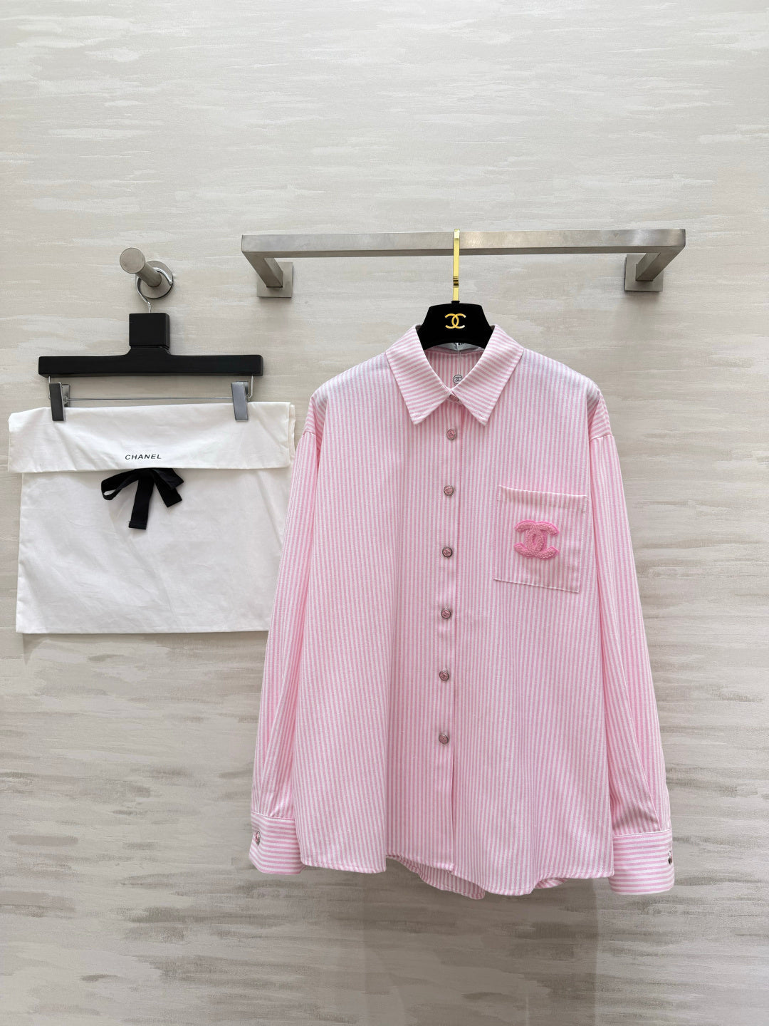 CC  26s Striped Long-Sleeve Shirt Pink Cotton 414115