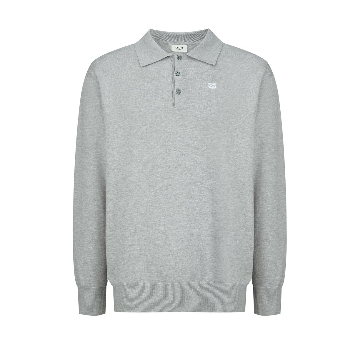 CELINE Embroidered Arc de Triomphe Knitted Polo Cotton