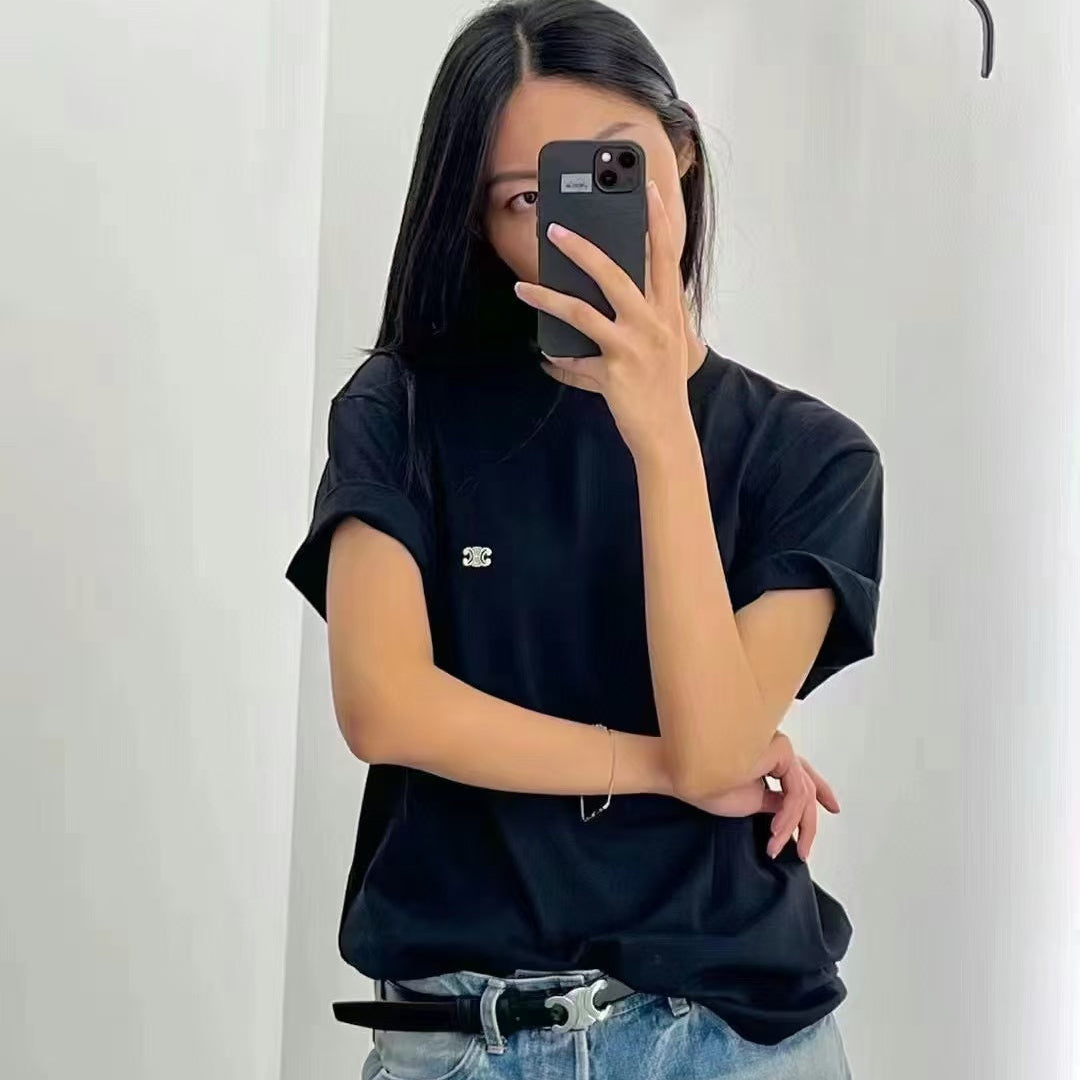 Celine Triomphe Loose T-shirt Black White Cotton 350444