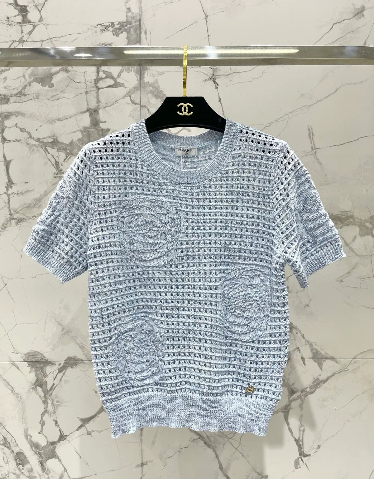 Chanel 2026 Hollow-Out Crew Neck Knit Short Sleeve Wool 178762