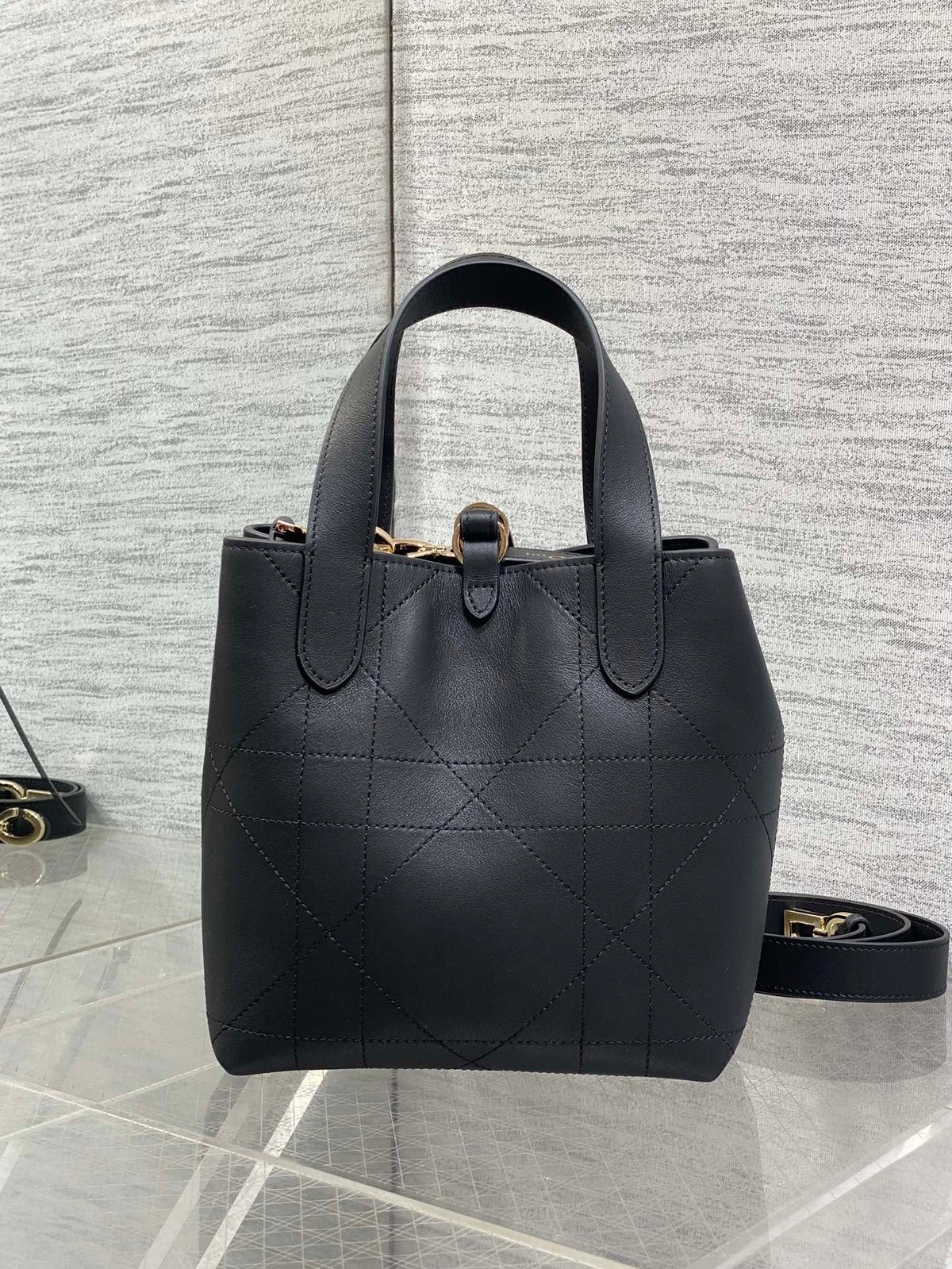 Dior 2026 Toujours Bag 18cm Black White Calfskin 286513