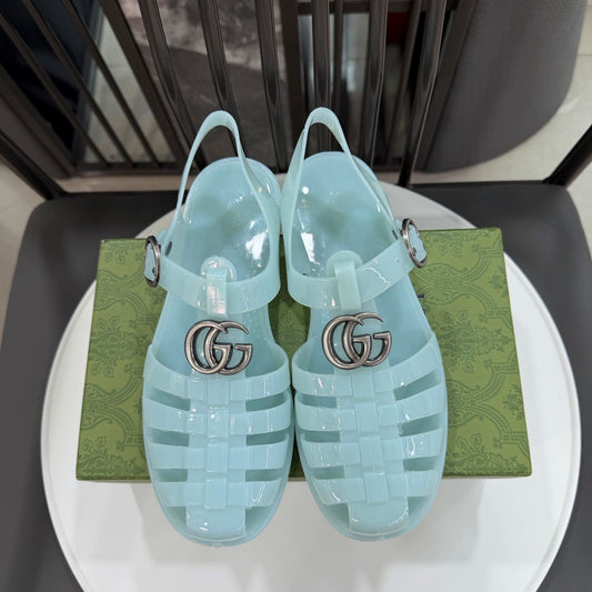 GG Sandals with Double G Light Blue Sliver TPU 818209