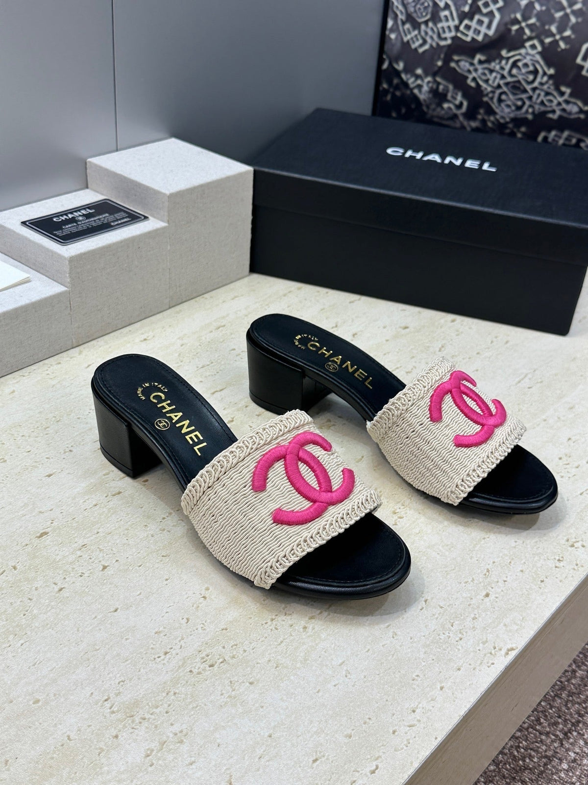 Chanel 2026 Double C Letter Sandals Woven Leather 787177