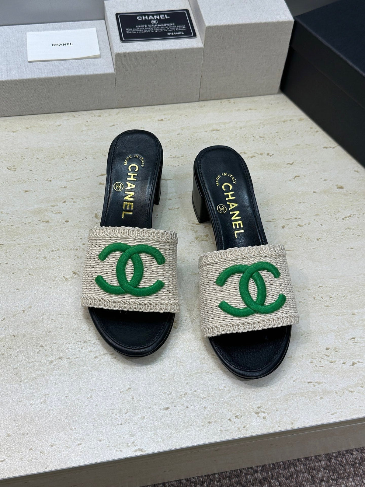 Chanel 2026 Double C Letter Sandals Woven Leather 787177