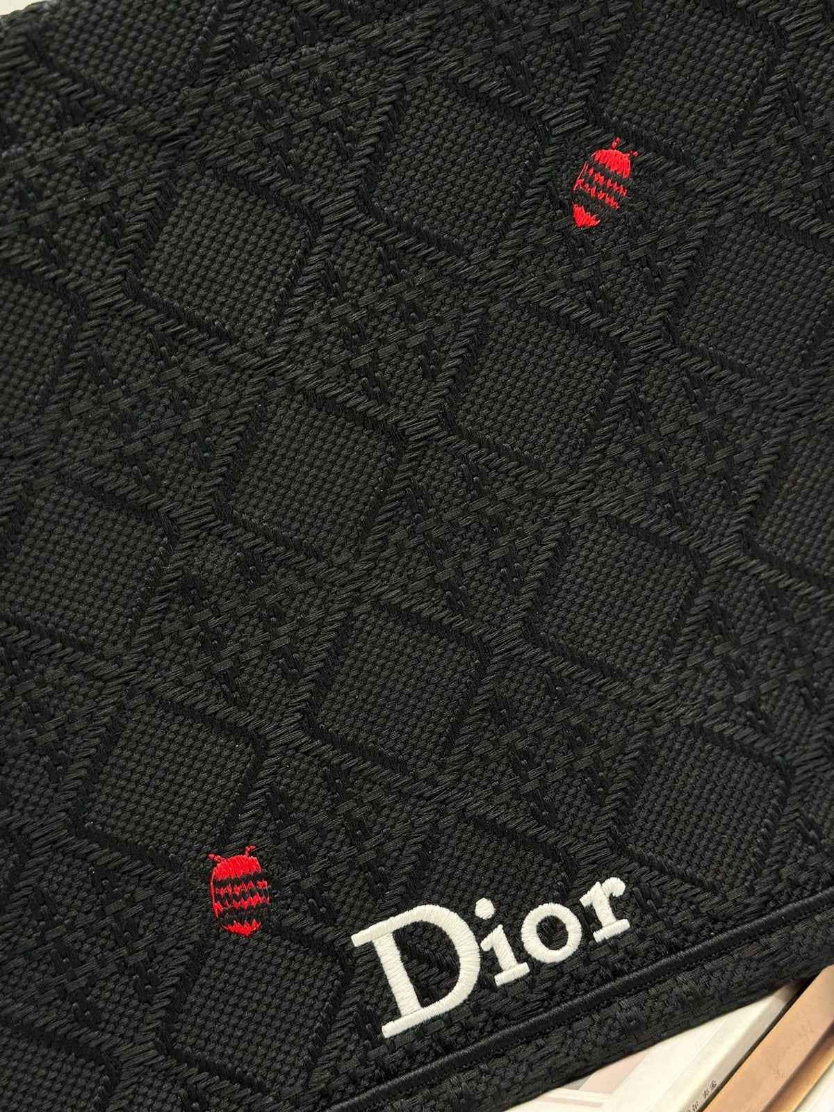 Dior 2026 Book Tote Bag With Red Beetle-shaped Embellishments Black Canvas 288481