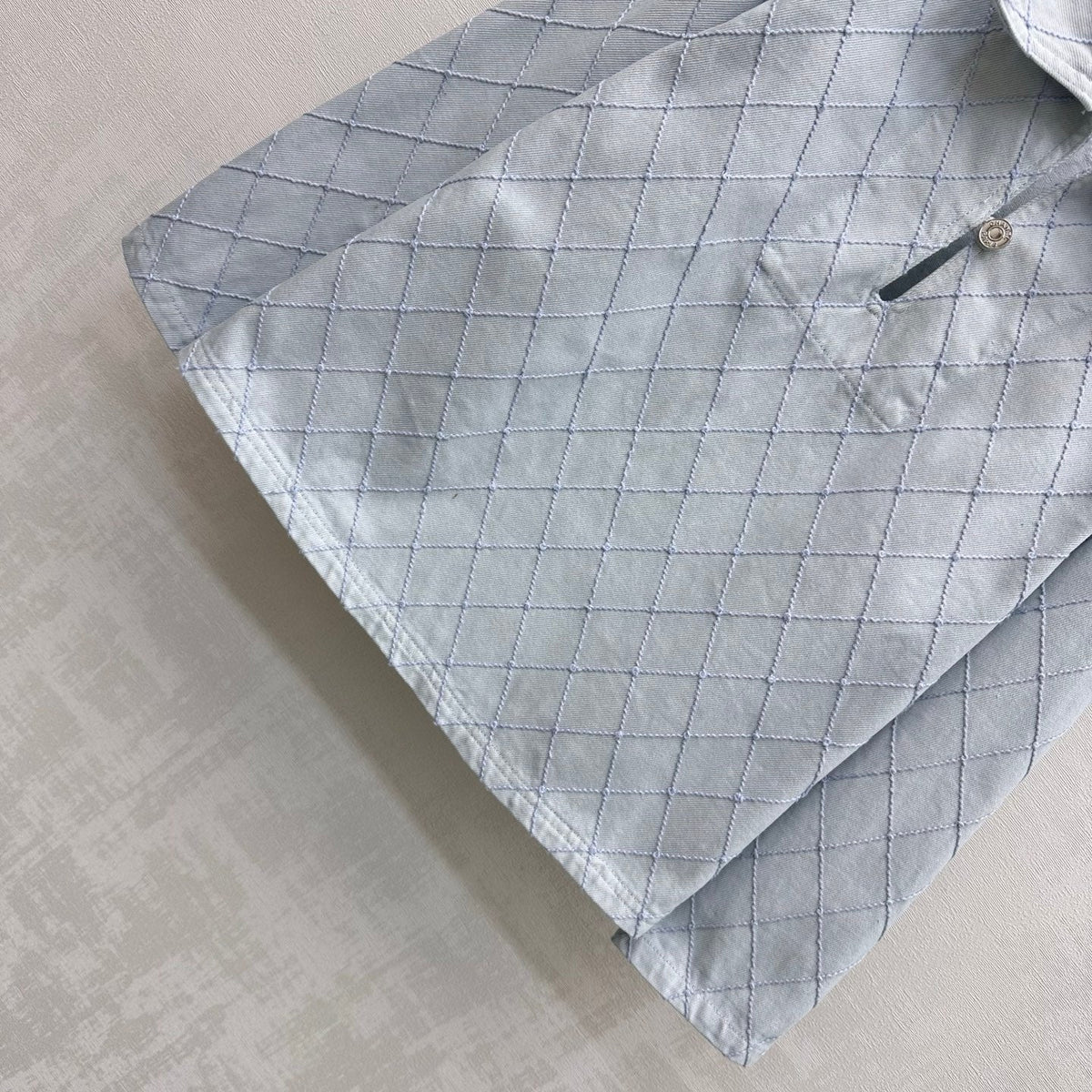 CC 26 Diamond-Patterned Denim Collared Top in Cotton