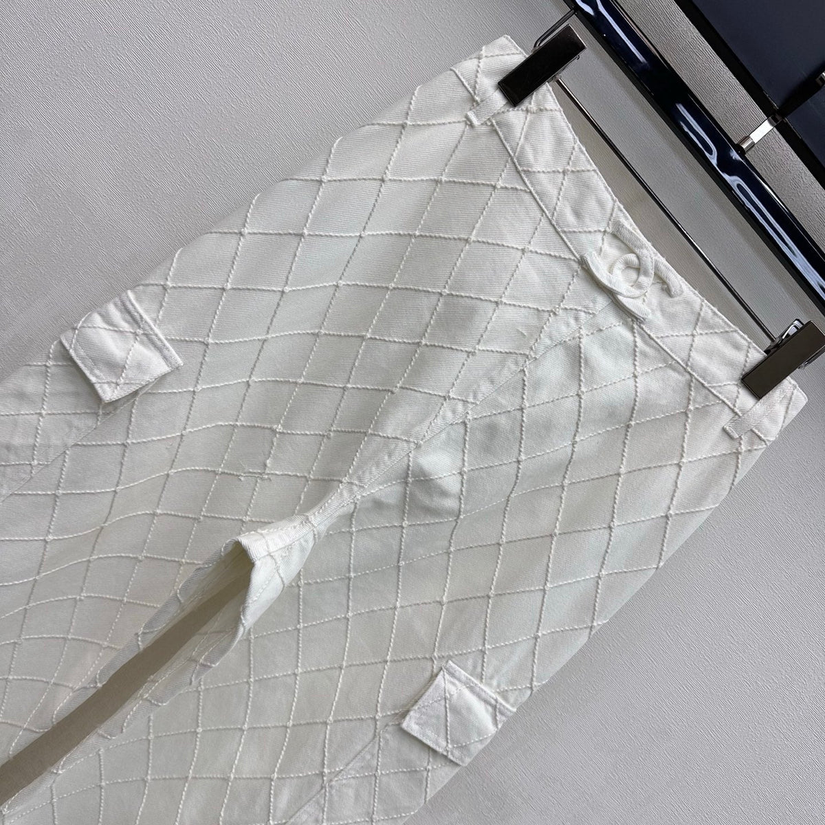 CC 26 Diamond-Patterned Denim Pants with Fold-Up Design in Cotton