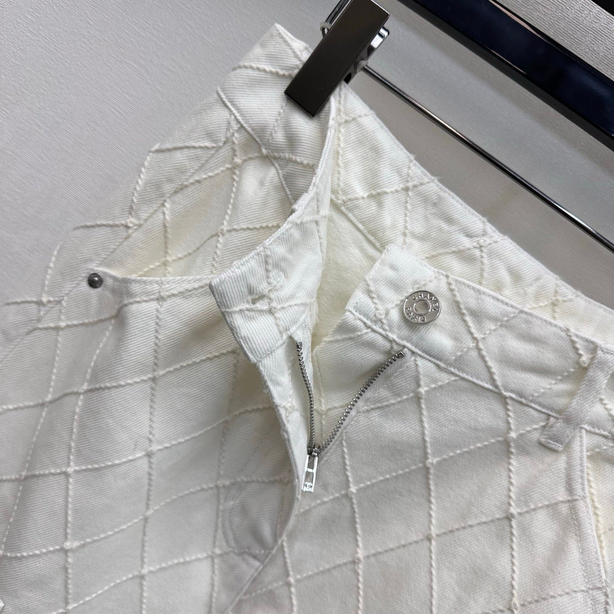 CC 26 Diamond-Patterned Denim Pants with Fold-Up Design in Cotton