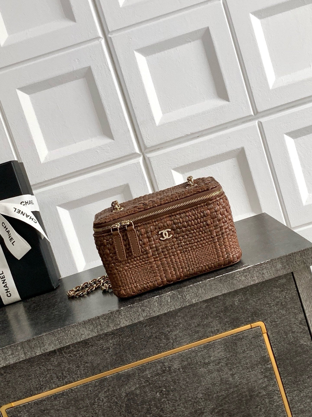 Chanel 2026 Box Bag 19.5cm Straw Leather 157109