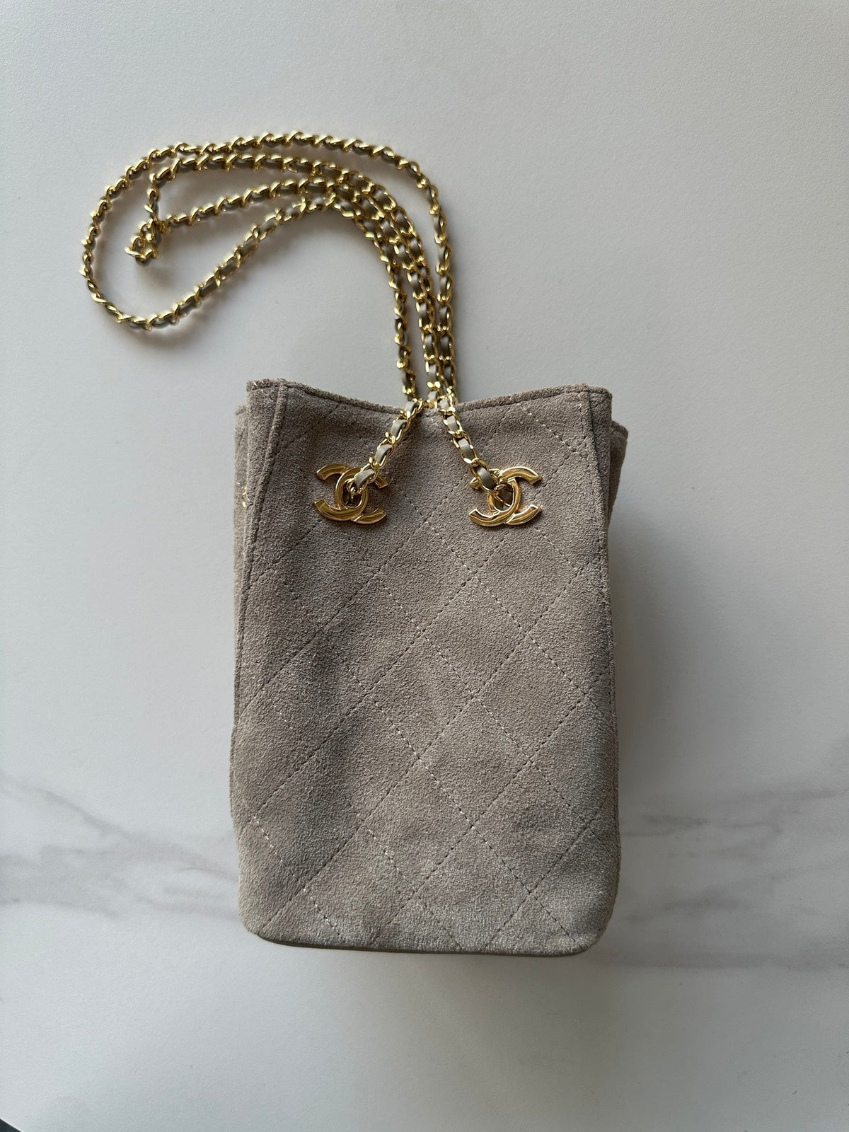 Chanel 2026 Bucket Bag 18cm Lambskin Suede Denim