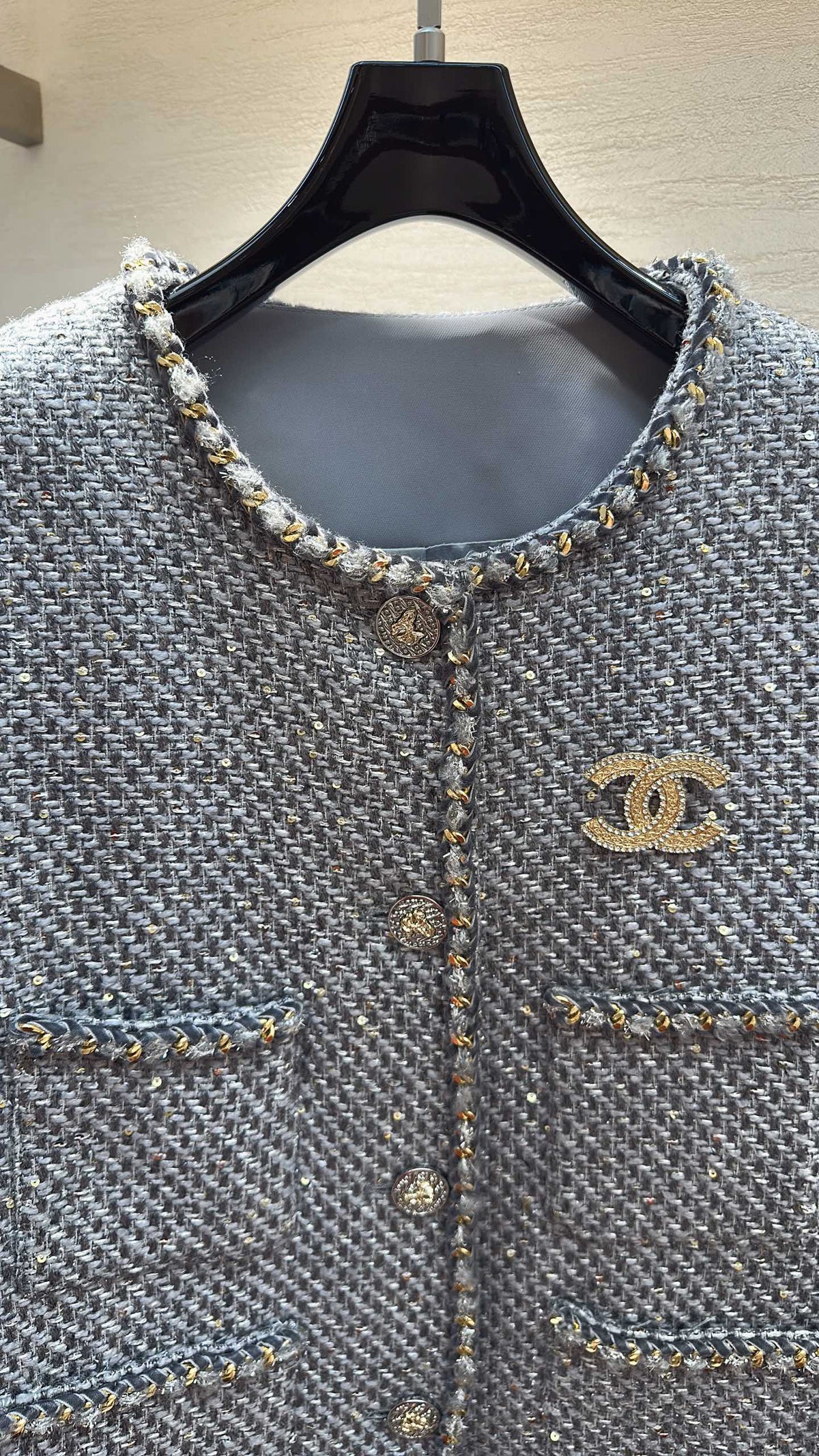 CC Jacket Gold Trim Gray Tweed 415620