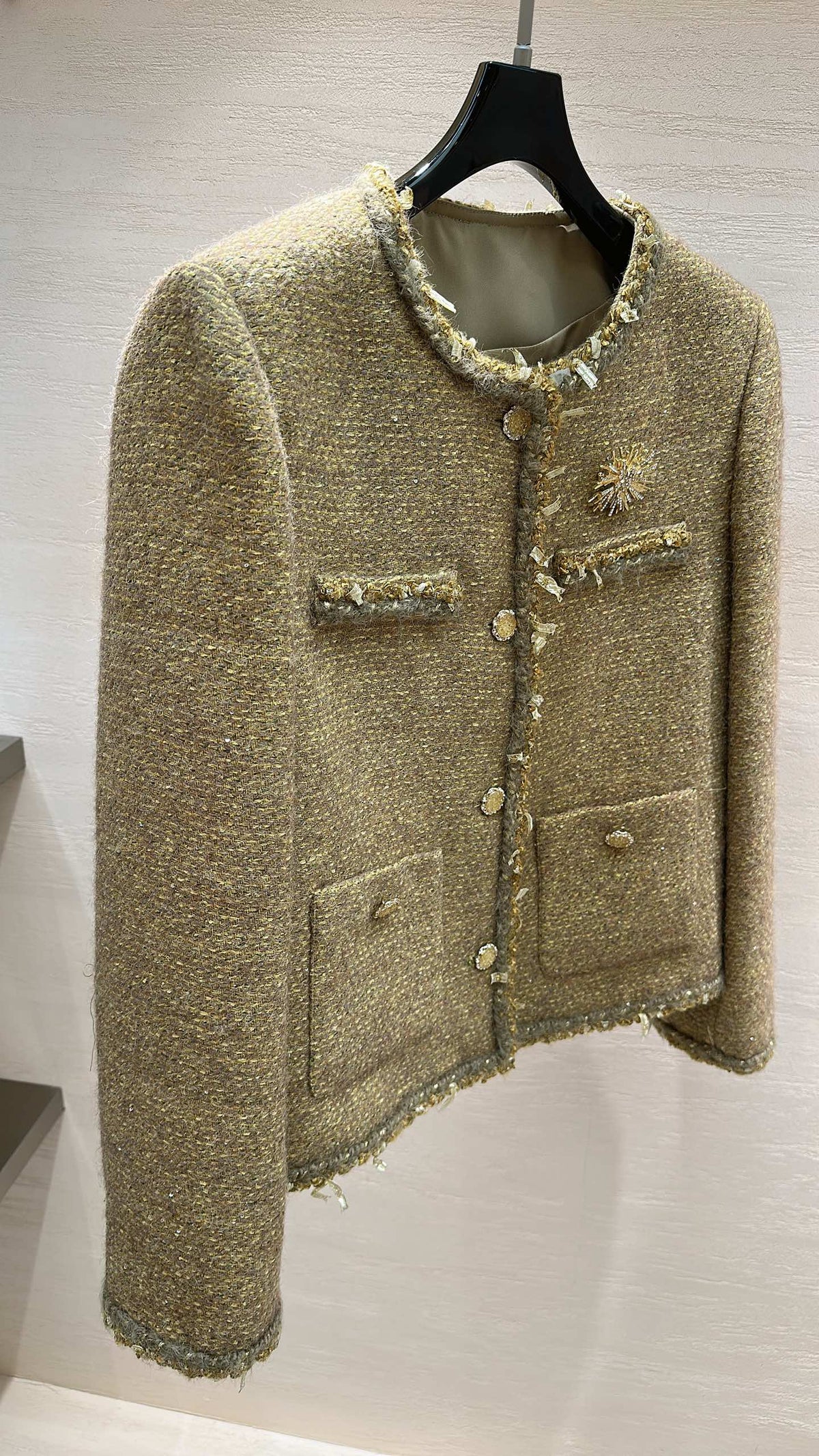 CC Sunflower Brooch Jacket Olive Gold Multicolor Tweed 415574