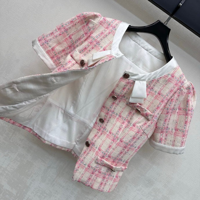 Chanel 2026 Plaid Set Pink White Polyester 314958