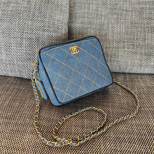 Chanel 2026 Camera Bag 17.5cm Blue Denim Leather