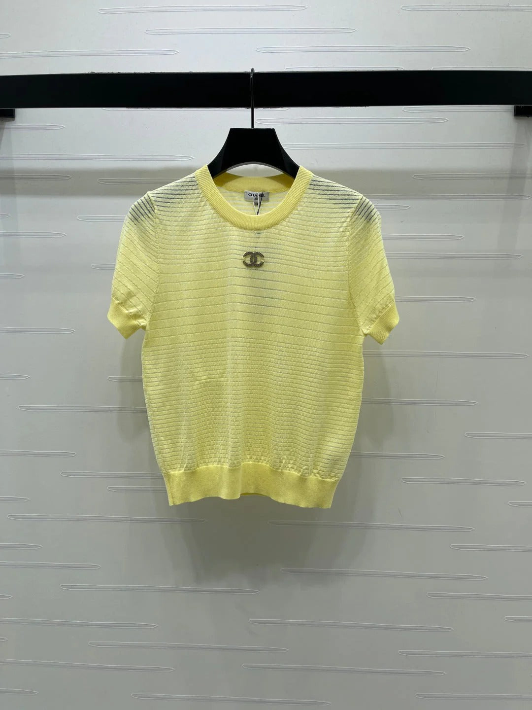 Chanel 2026 Striped Knit Short-sleeved Top Tencel Cotton 380709
