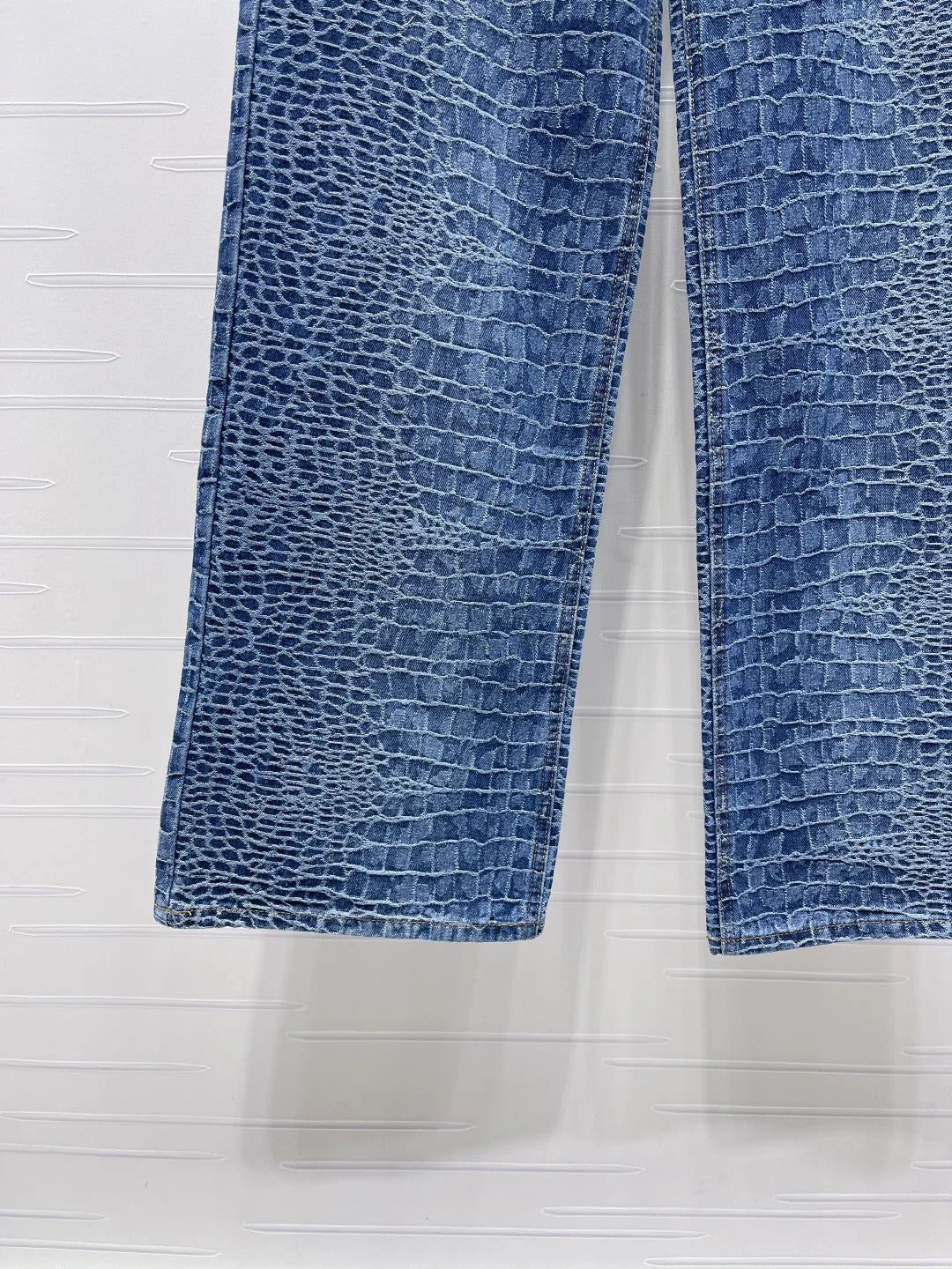 Chanel 2026 Crocodile-embossed High-waisted Jean Blue Cotton 363373