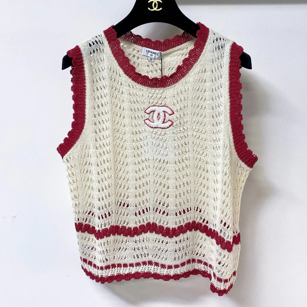 Chanel Vest Beige Red in Nitrile Cotton 278196