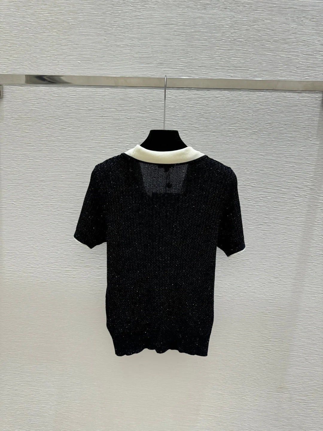 Chanel 2026 Lapel Sequin Knit Short-Sleeve Black Cotton Polyamide 397736