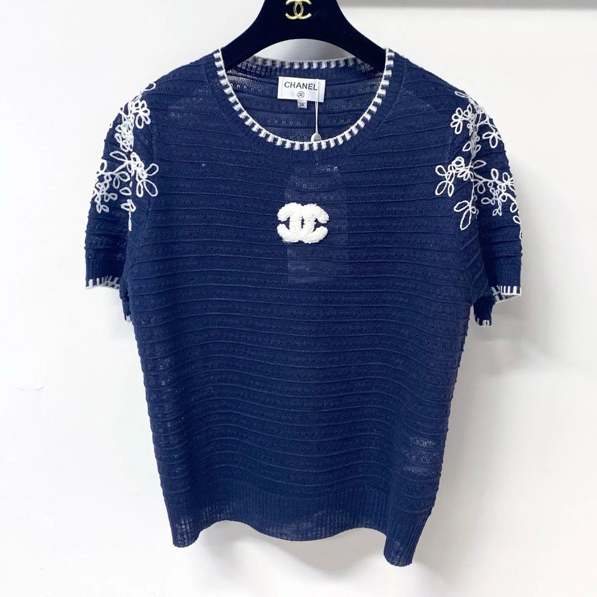 Chanel Short-Sleeve T-Shirt Navy Blue in Wool 305894