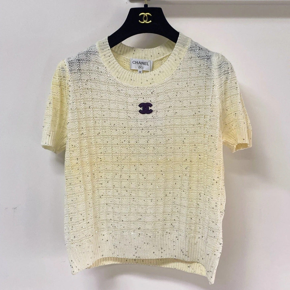 Chanel Short-Sleeve T-Shirt Light Yellow in Wool 283191