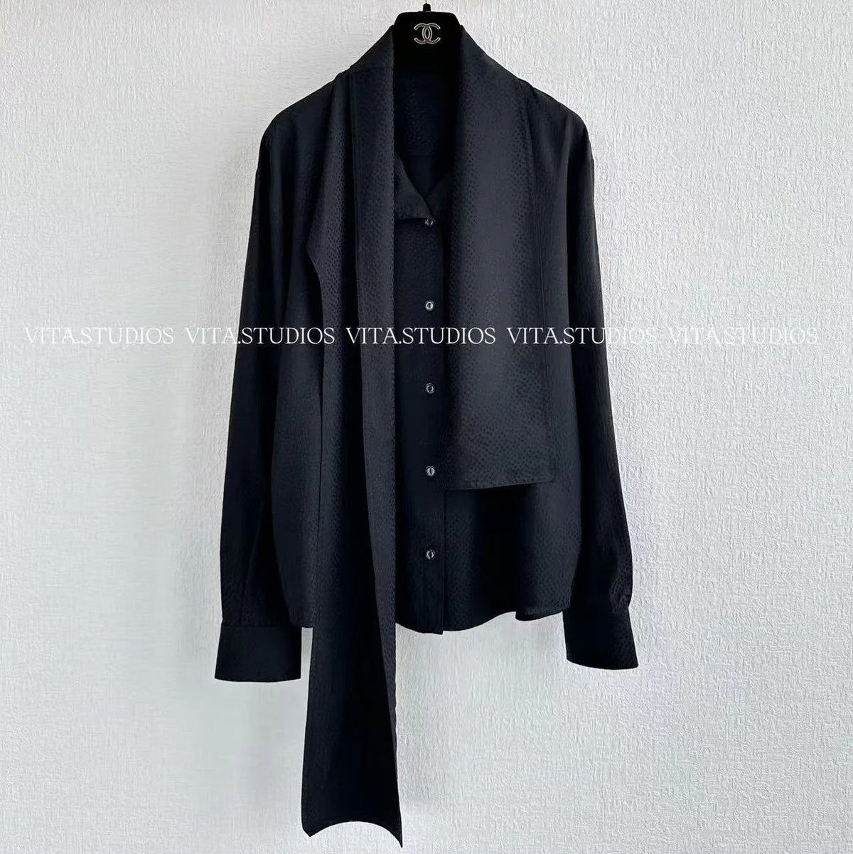Chanel 26 Jacquard Shirt Black in Silk 298863