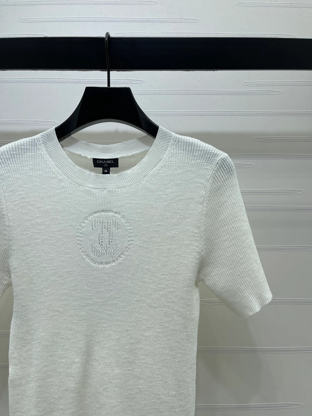 Chanel 2026 Crew Neck Double C Knit Short-Sleeve T-Shirt Cashmere 363394