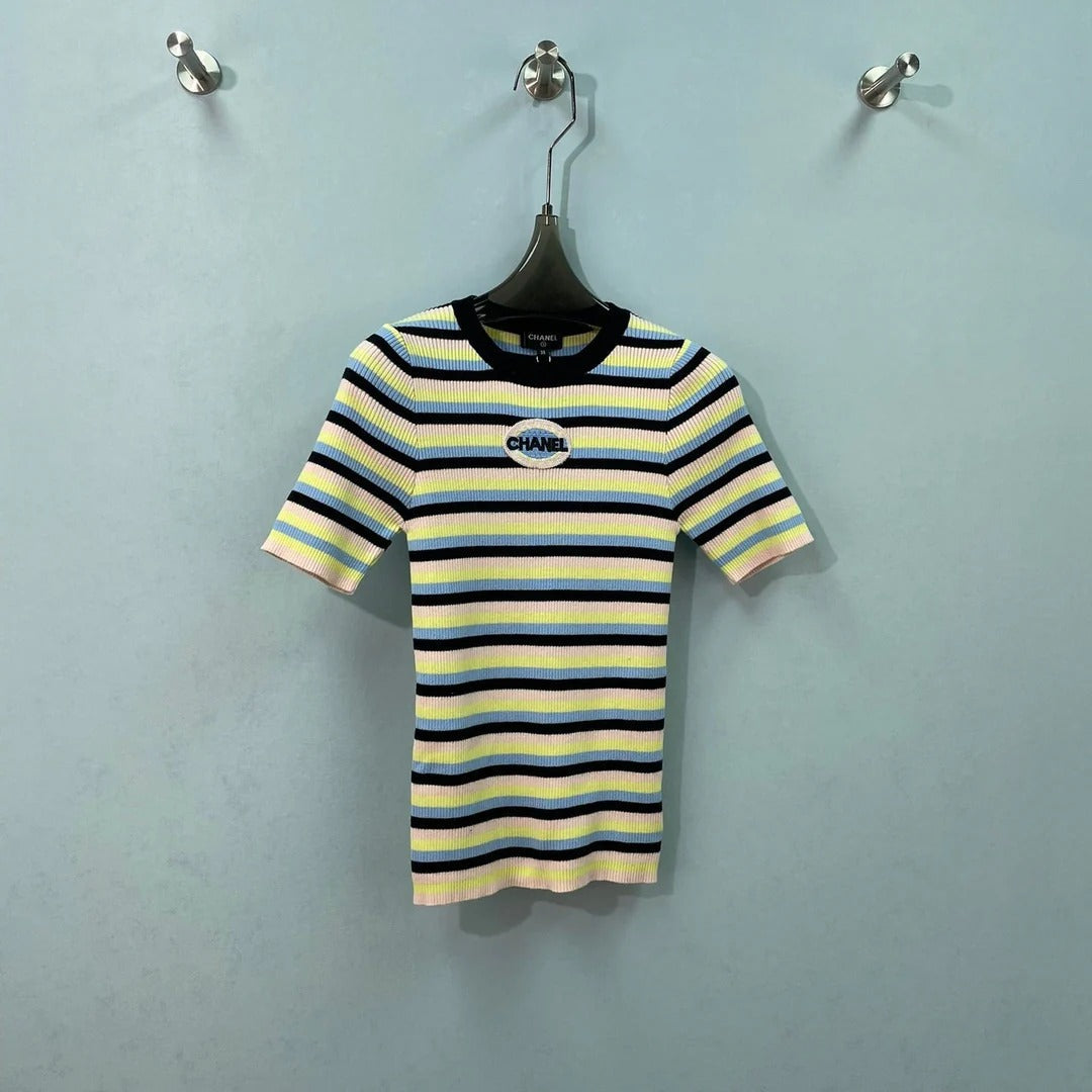 Chanel Short-sleeve Top Yellow Colorful in Cotton 273519