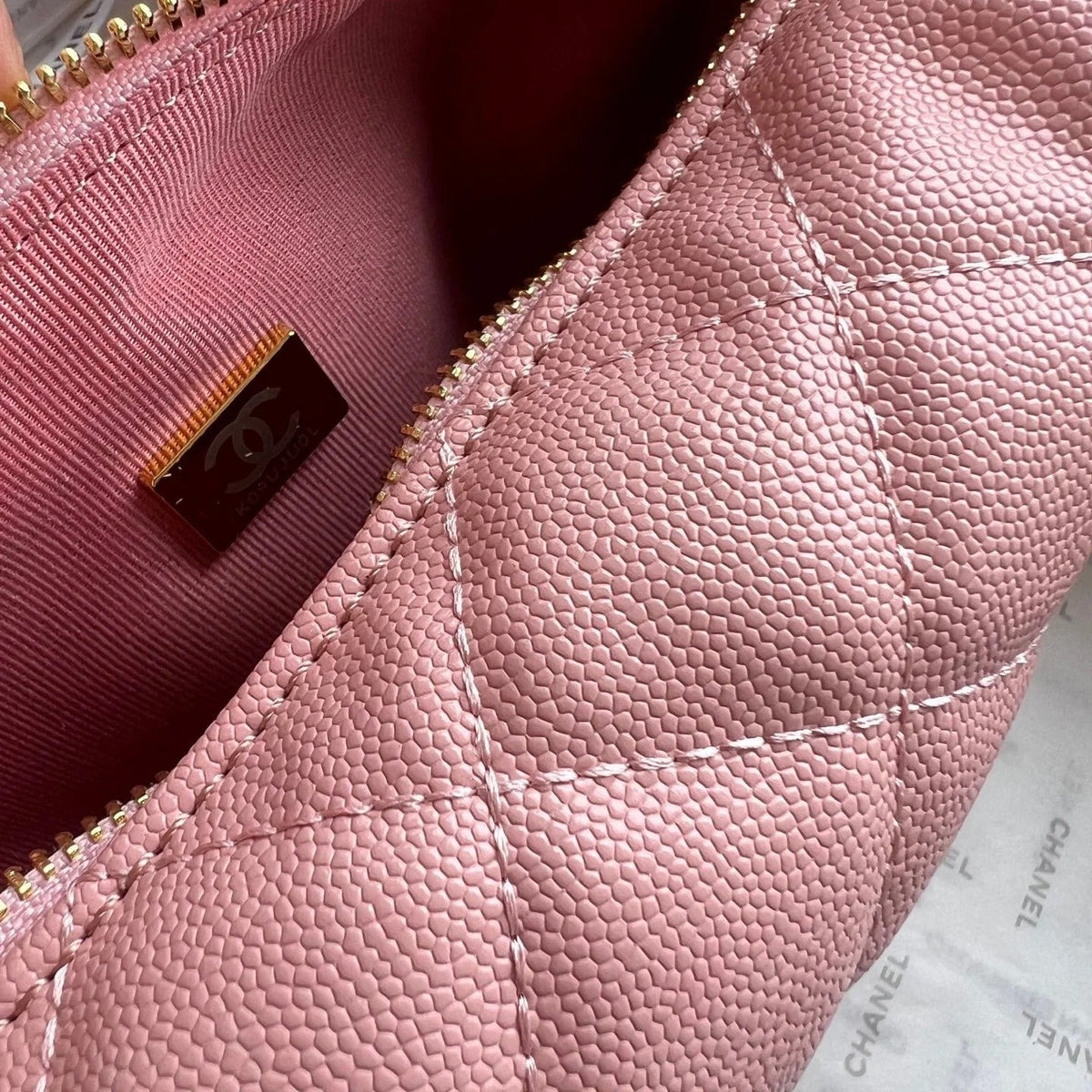 Chanel 2026 Quilted Pearl Chain Pouch Hobo Bag 19cm Grained Calfskin