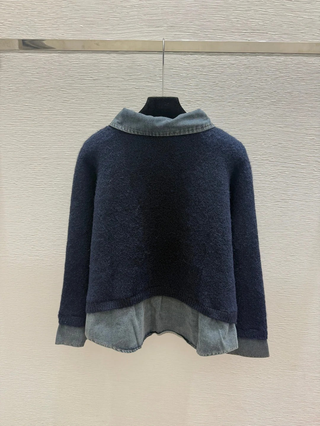 Miumiu 2026 Collared Knitted Long-Sleeve Cardigan Denim Wool 913512