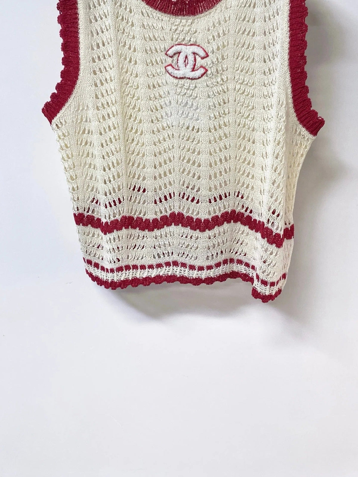 Chanel Vest Beige Red in Nitrile Cotton 278196