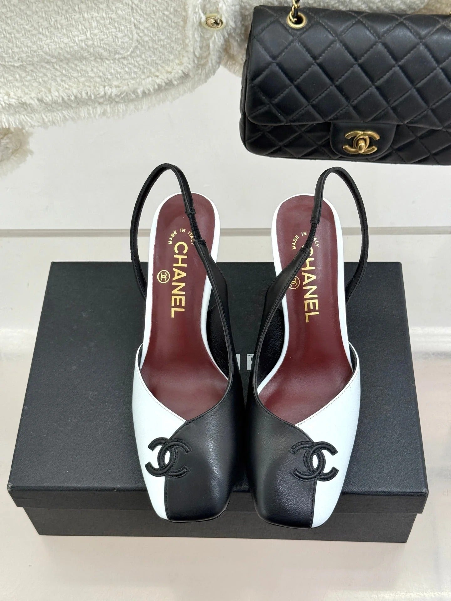 Chanel 26S Slingback 85mm Black White in Cowhide 706356