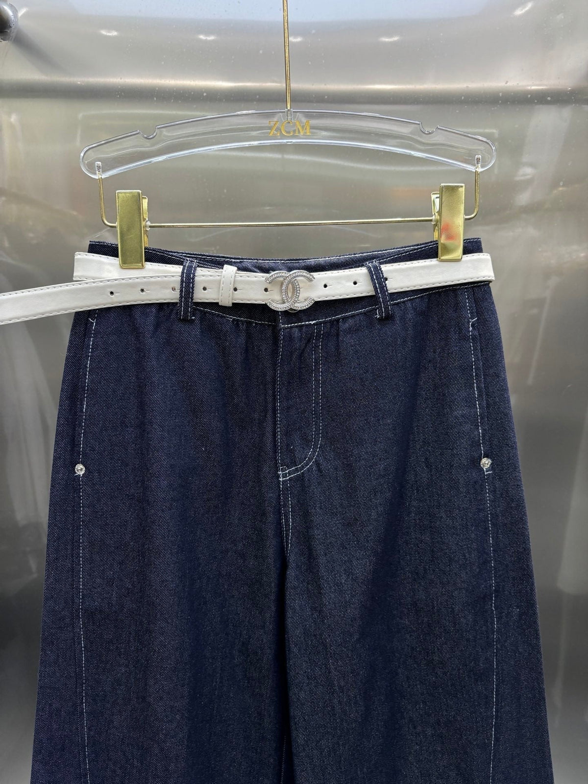 Chanel 2026 Jeans With White Belt Blue Cotton 225075
