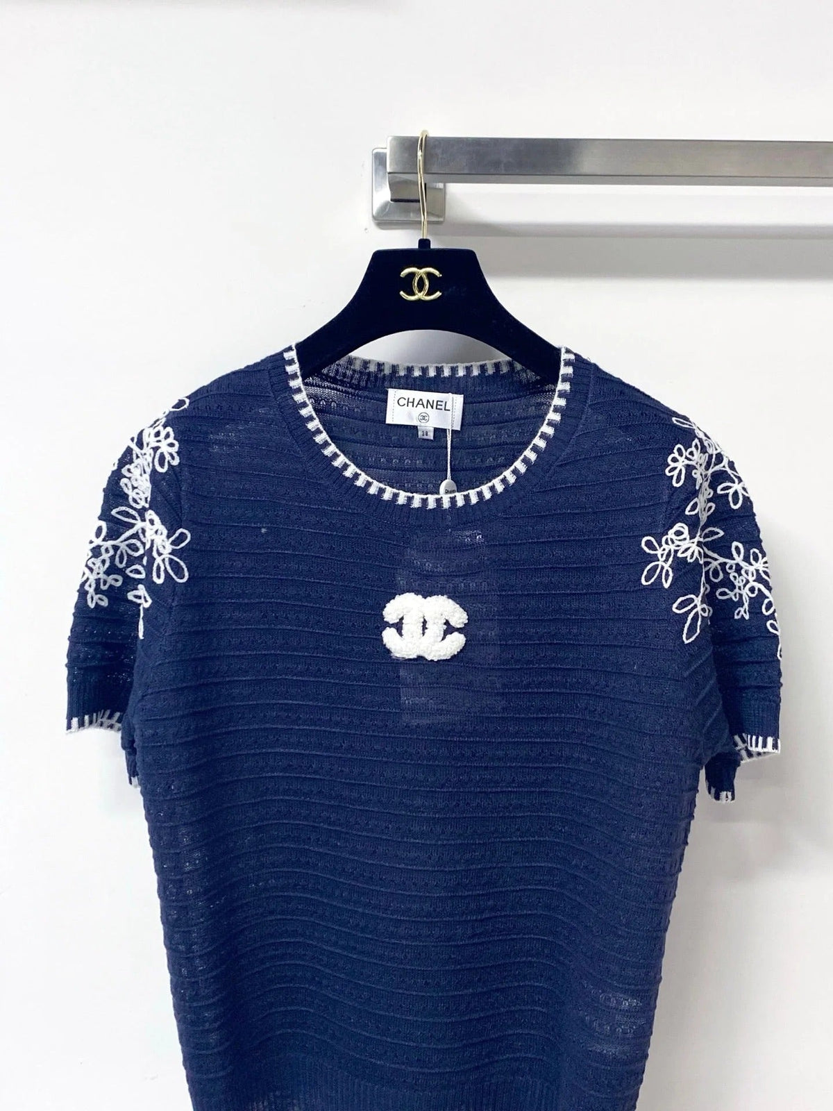 Chanel Short-Sleeve T-Shirt Navy Blue in Wool 305894