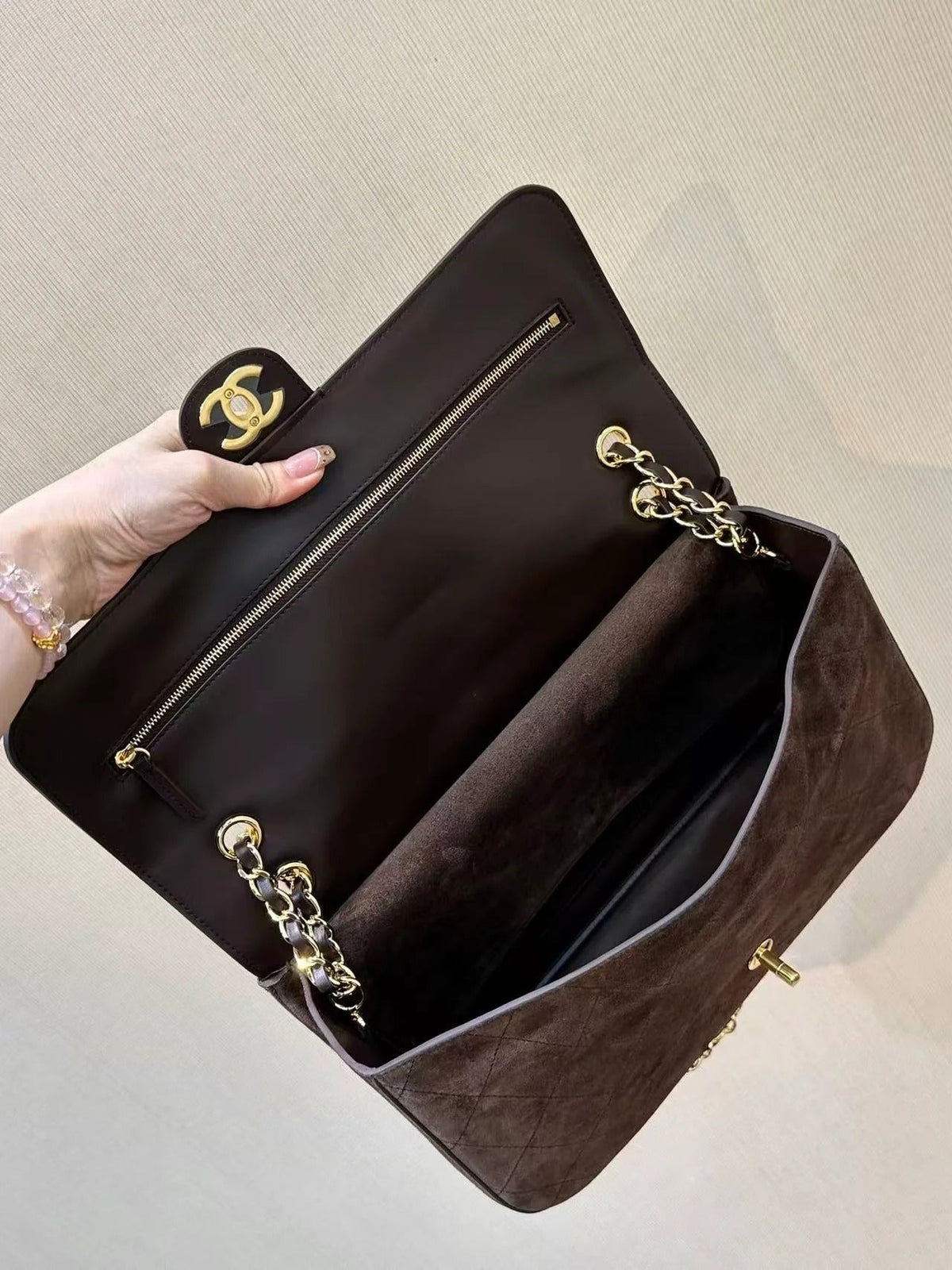 Chanel 2026 Flap Bag Dark Brown Suede Leather