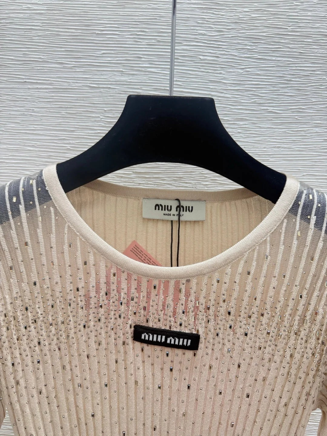 Miumiu 2026 Rhinestone Crew Neck Knitted Long Sleeve Wool 913396
