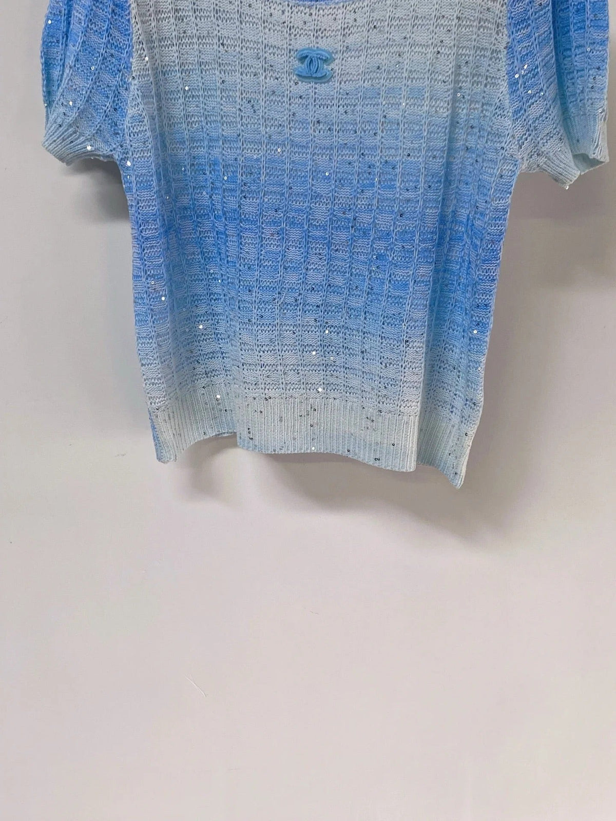 Chanel Short-Sleeve T-Shirt Blue in Wool 283190