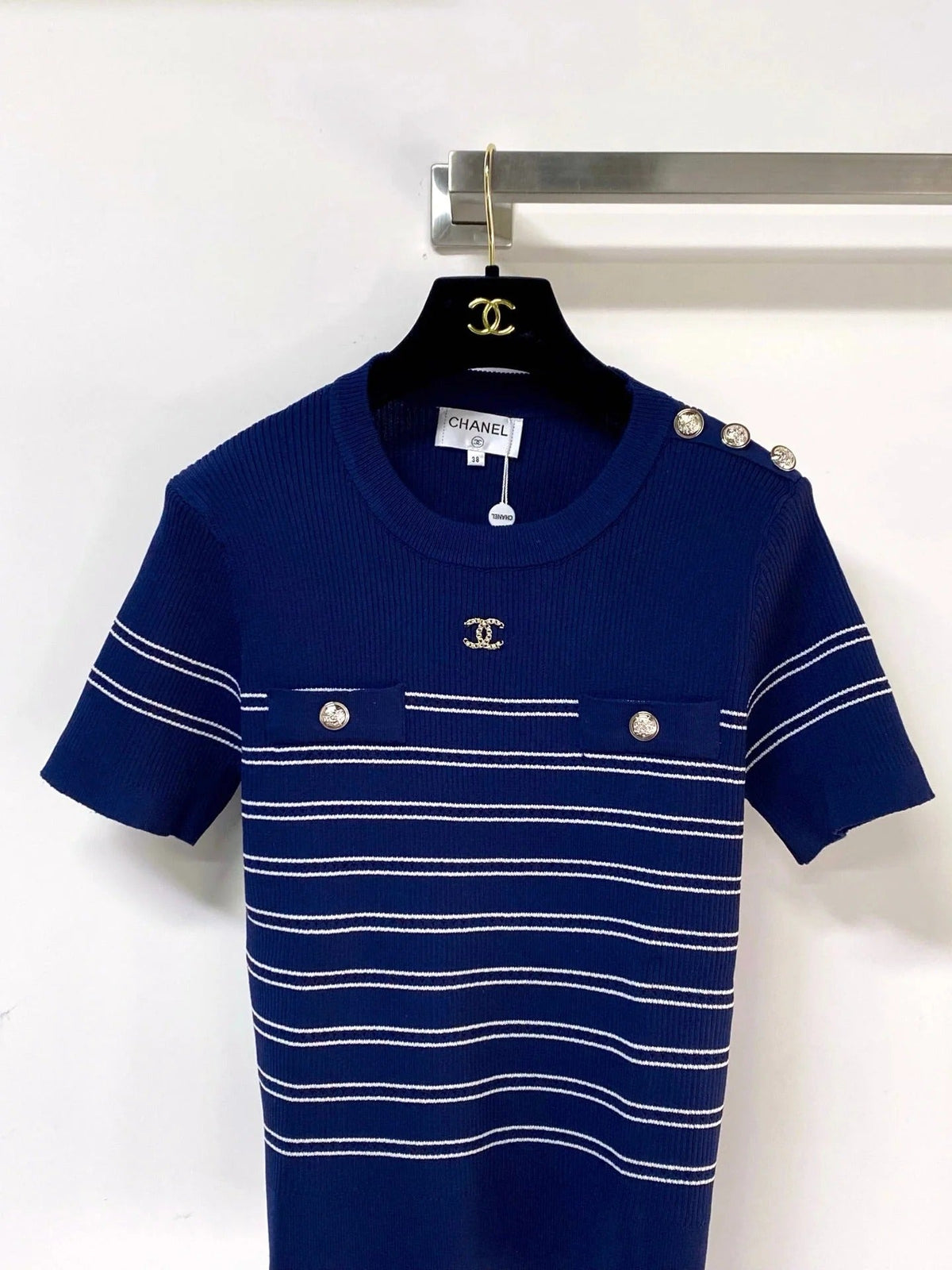 Chanel Short-Sleeve T-Shirt Navy Blue in Wool 287134