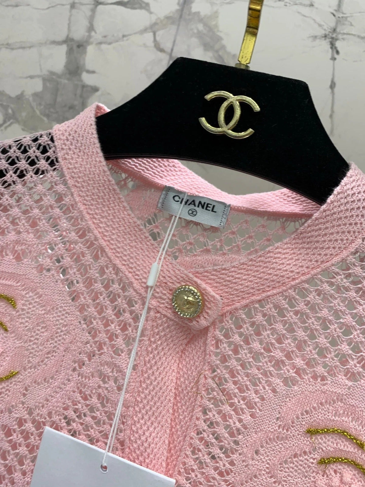 Chanel Embroidered Hollow-Out Cardigan Pink in Cotton 298308