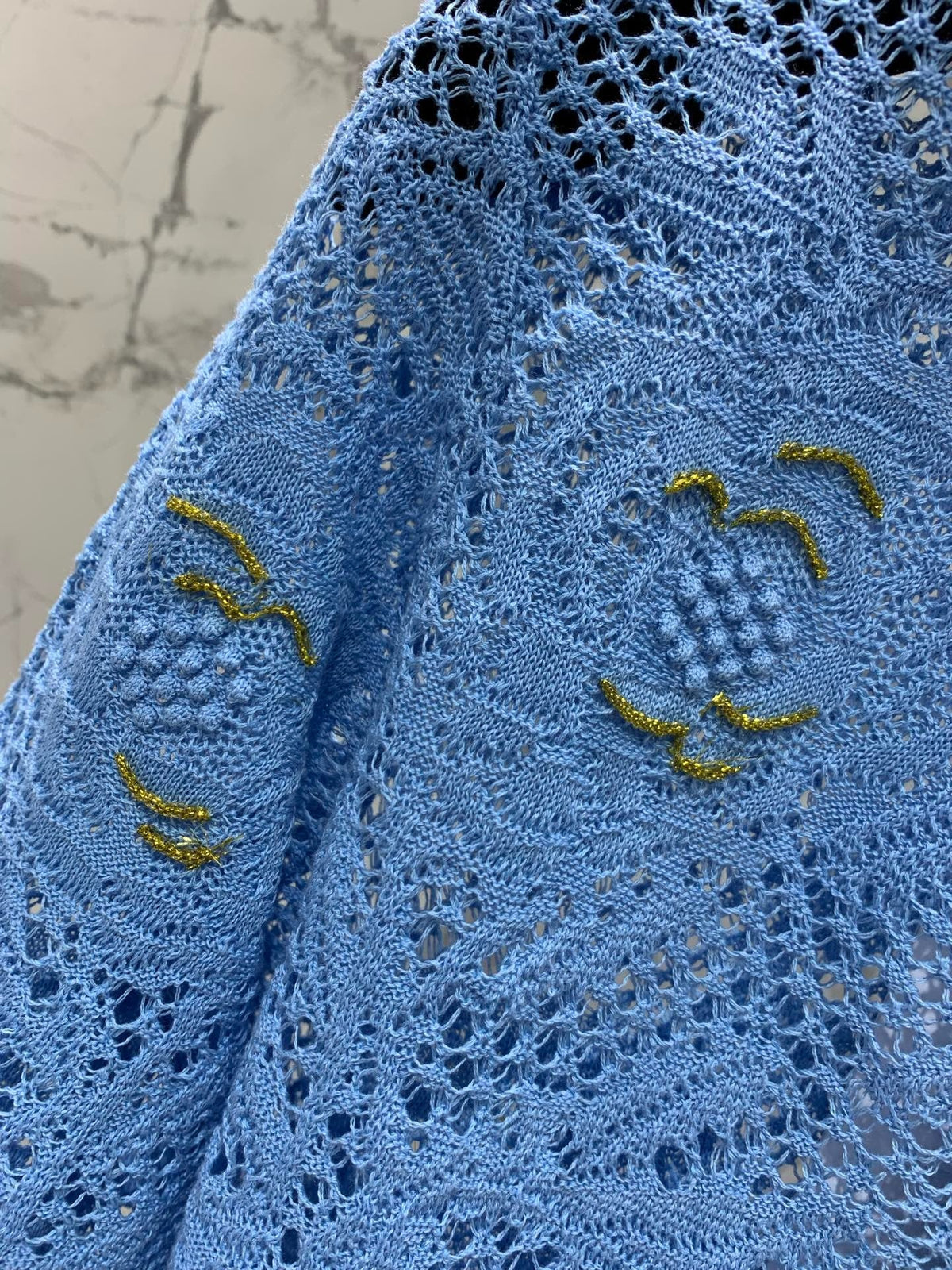 Chanel Embroidered Hollow-Out Cardigan Blue in Cotton 298307
